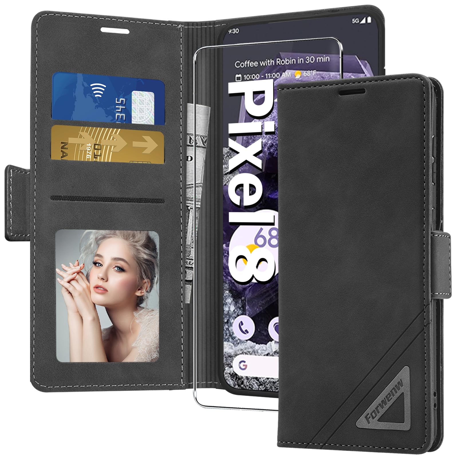 Phernykas Coque pour Google Pixel 8 Pro Étui Portefeuille Cover en Cuir PU Wallet avec Cartes Magnétique et RFID Protection Antivol Folio Housse Google Pixel 8 Pro Case, Noir