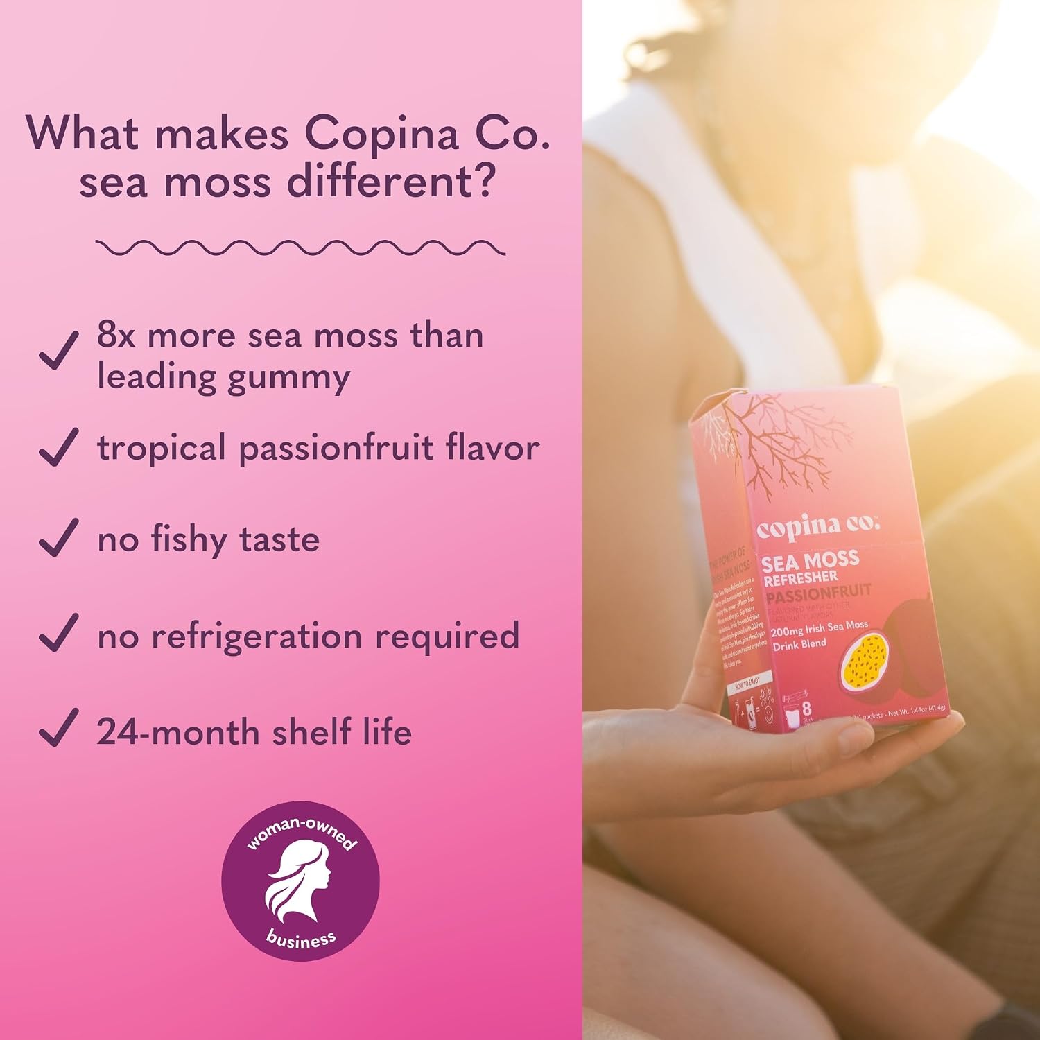Organic Irish Sea Moss Powder - 200mg Packets - Passion Fruit Flavored Seamoss Drink with Electrolyte-Rich Coconut Water for Natural Hydration, Muscle Recovery - 8 Stick Packs