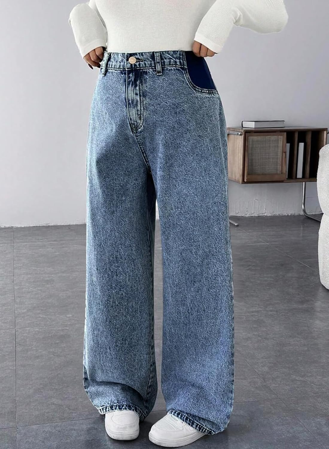 BLENCOT Maternity Jeans for Women High Waist Straight Leg Pregnancy Denim Pants with Pockets - Image 4