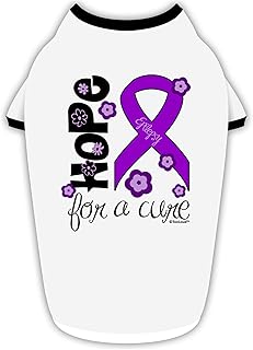 TOOLOUD Hope for a Cure - Purple Ribbon Epilepsy - Flowers Cotton Dog Shirt White with Black Large