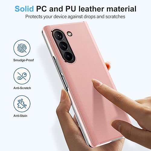 Miniatura 3 de Funda compatible con Samsung Galaxy Z Fold 5 5G, con espejo, de piel, delgada, transparente, S-View, a prueba de golpes, con función atril,