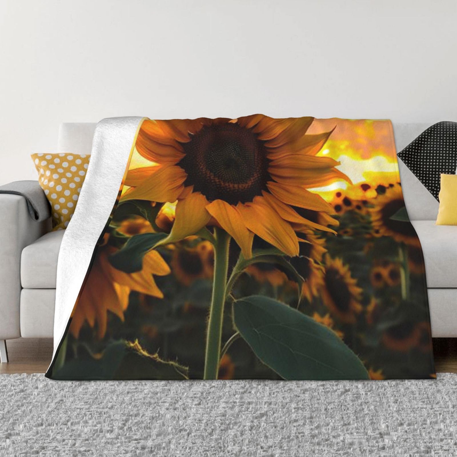 Plaid couverture tournesol micro-polaire anti-boulochage facile à laver