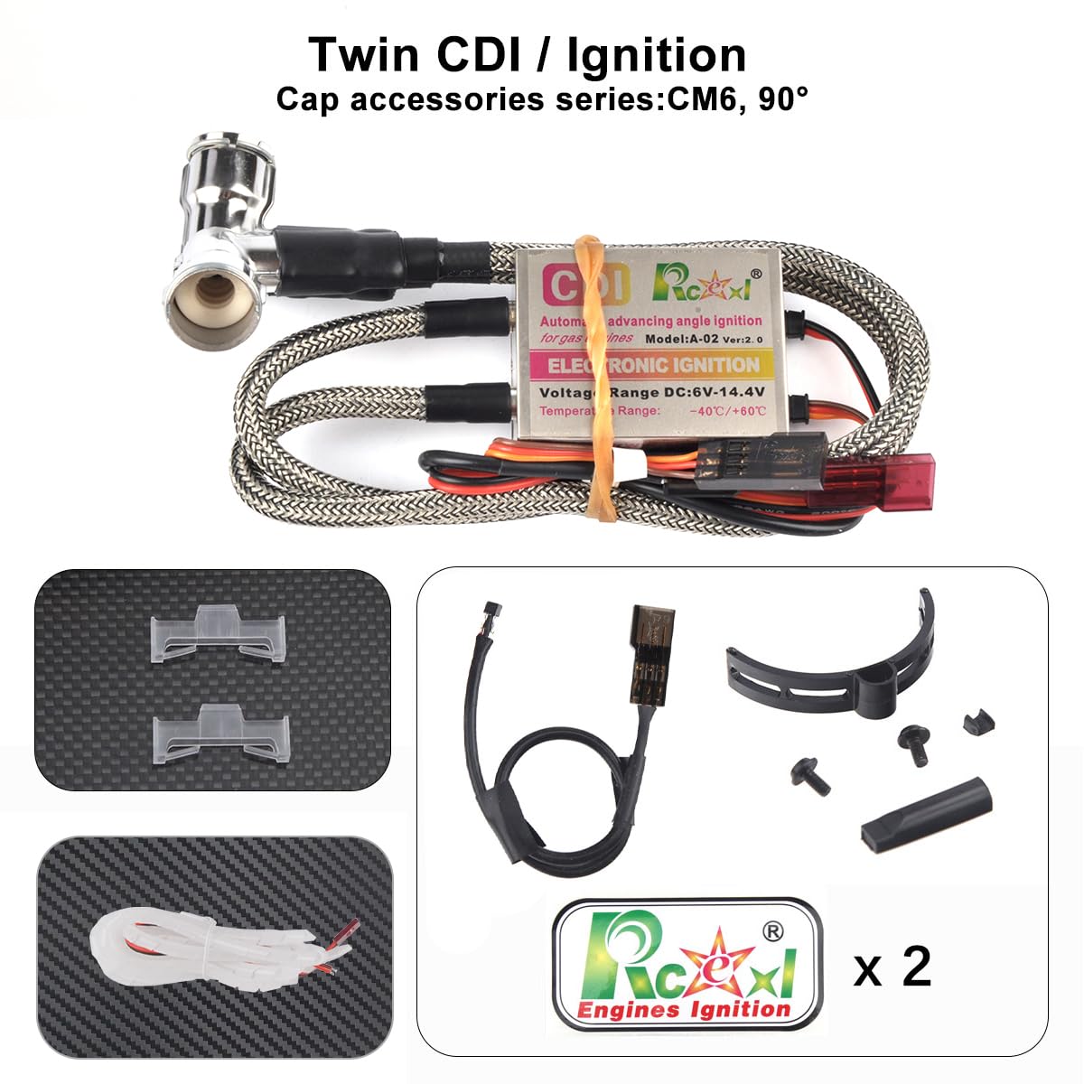 RCEXL Twin Ignition for CM6 10MM 90degree Spark Plug with Hallsensor, 6~14.4V