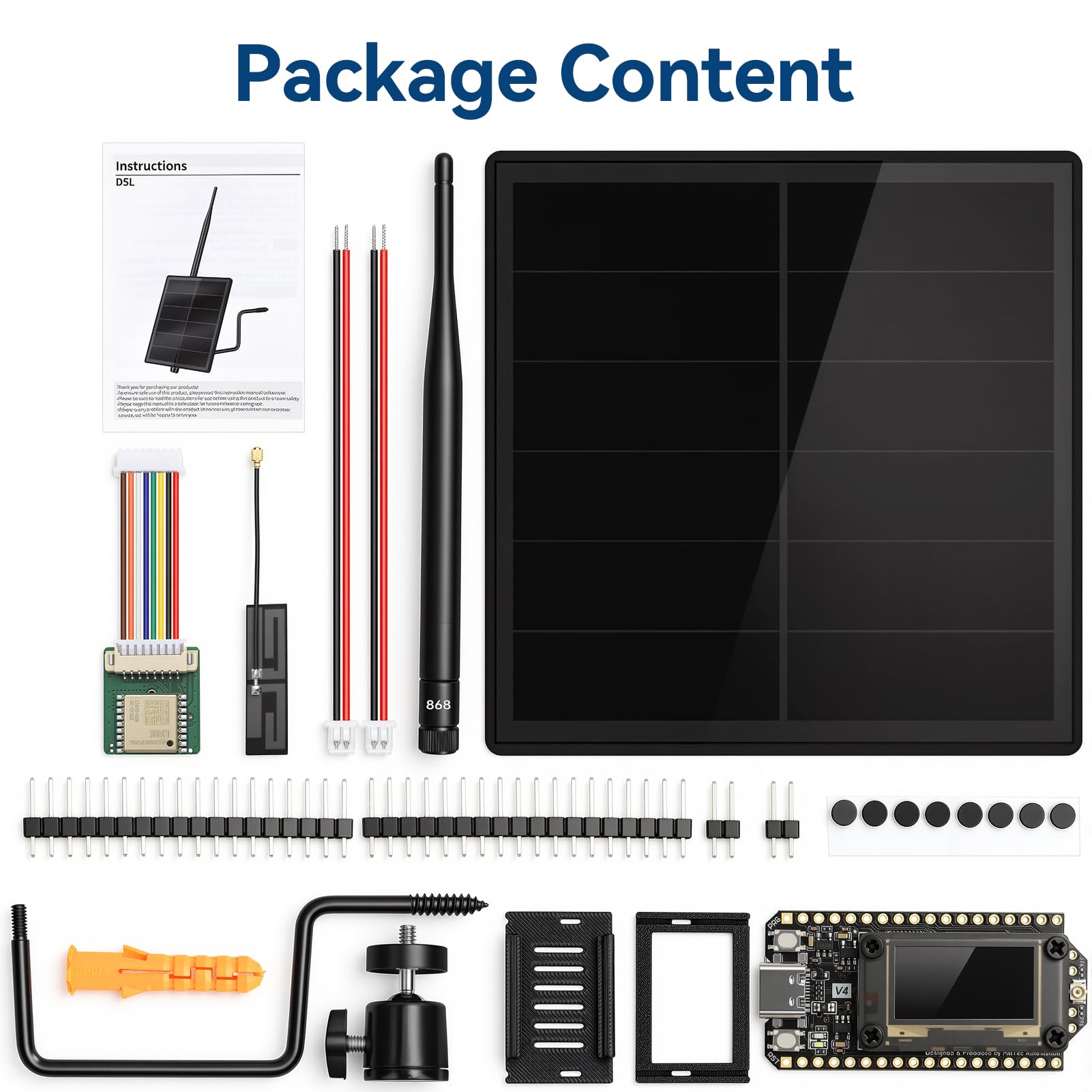 Kit solar para placa de desarrollo ESP32 LoRa V4 con antena LoRa de 868 MHz y módulo GNSS L76 K, carcasa solar impermeable de 5 W para exteriores Meshtastic