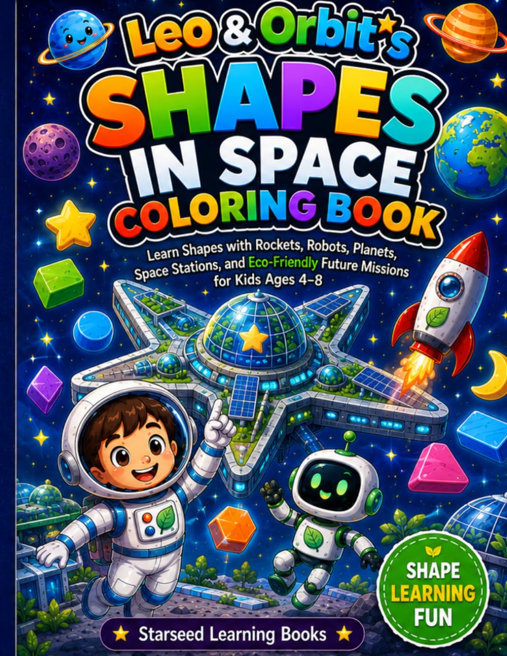 Leo & Orbit’s Shapes in Space Coloring Book: Learn Circles, Squares, Triangles, Stars, Ovals, and More with Rockets, Robots, Planets, and Space ... 4–8 (Leo & Orbit’s Space Learning Adventures)