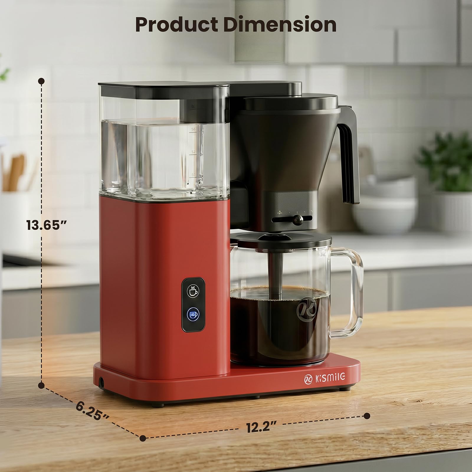 Kismile 8-Cup Coffee Maker, SCA Certified Hot & Cold Brew Coffee Machine, 6-Min Quick Brew, Magnetic Anti-Drip, Keep Warm/Auto-off, Dishwasher Safe, DIY Manual Mode, 44oz Removable Reservoir, Red