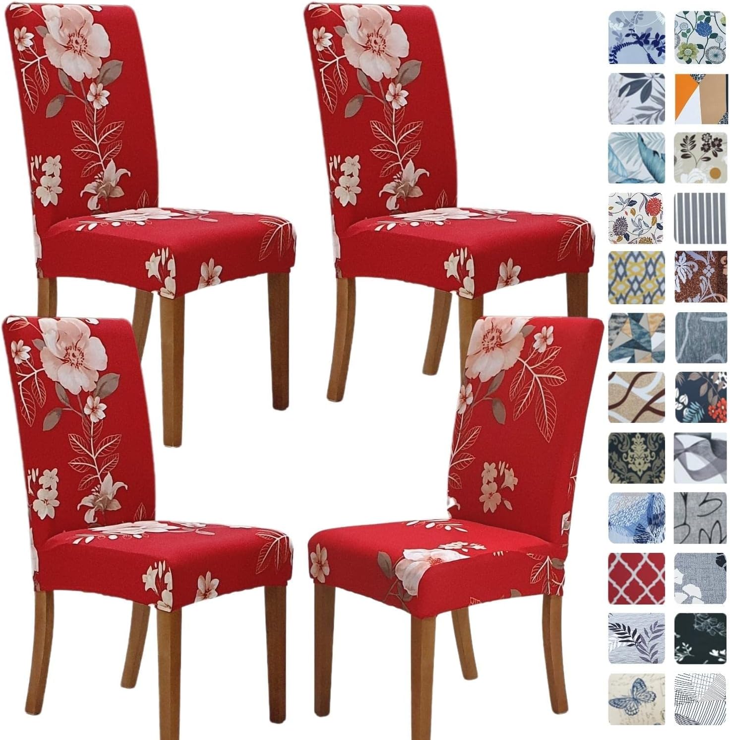 SPRINGRICO Chair Covers for Dining Room Set of 4, Stretch Dining Chair Cover, Washable Spandex Kitchen Parsons Chair Slipcovers, Removable Seat Protector for Home or Party (4 Pack, in Bloom2)