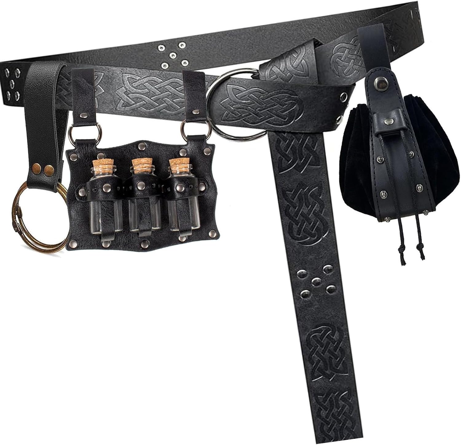 中世 PU レザー ウエストパック 4個 ベルト キーホルダー &amp; 矢筒 ハイキング 旅行 レトロ エンボス加工 ユニ ウエ
