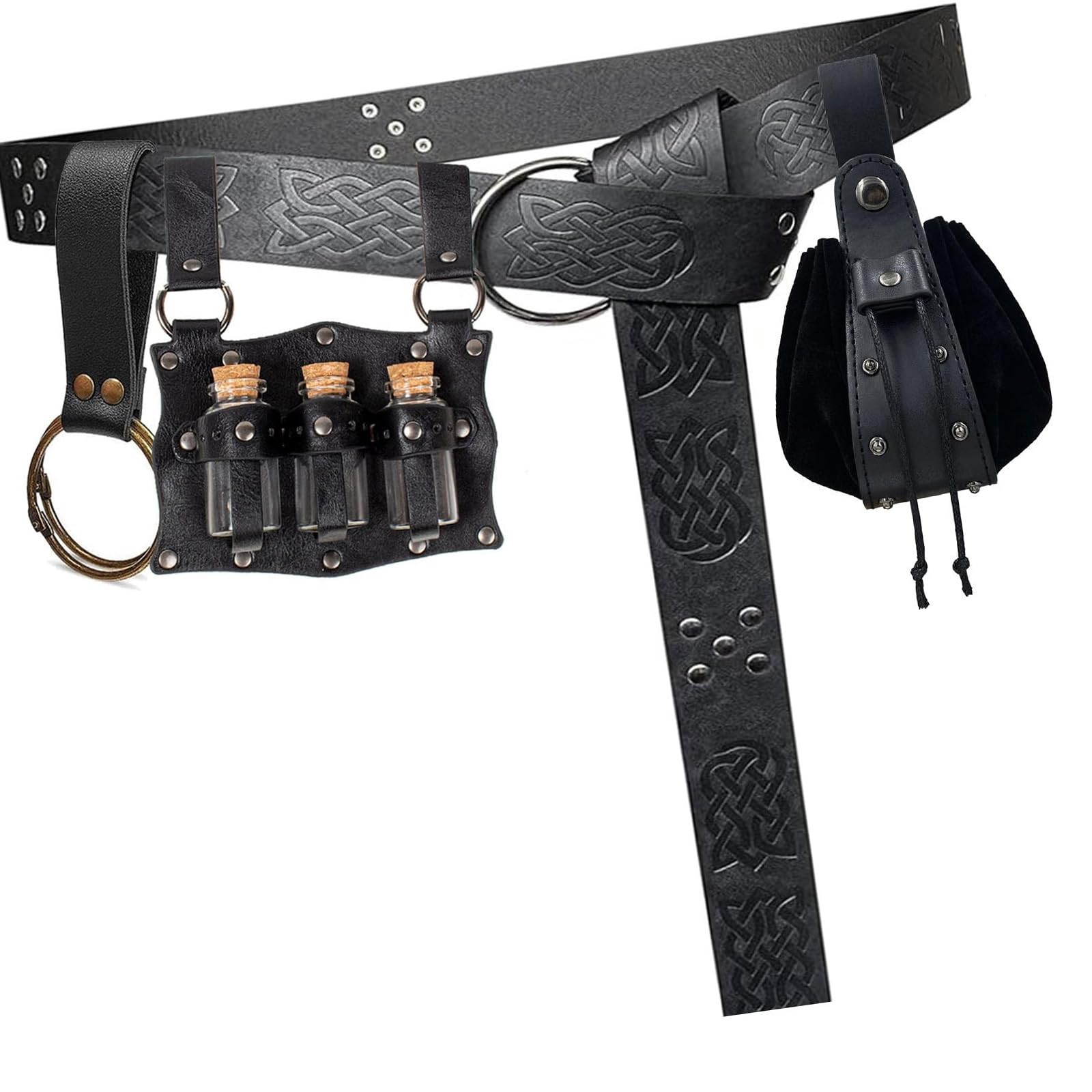 Lot de 4 sacs banane rétro en cuir synthétique avec porte-clés et carquois pour festivals, voyages, quotidien, Noir , Embossed waist bag