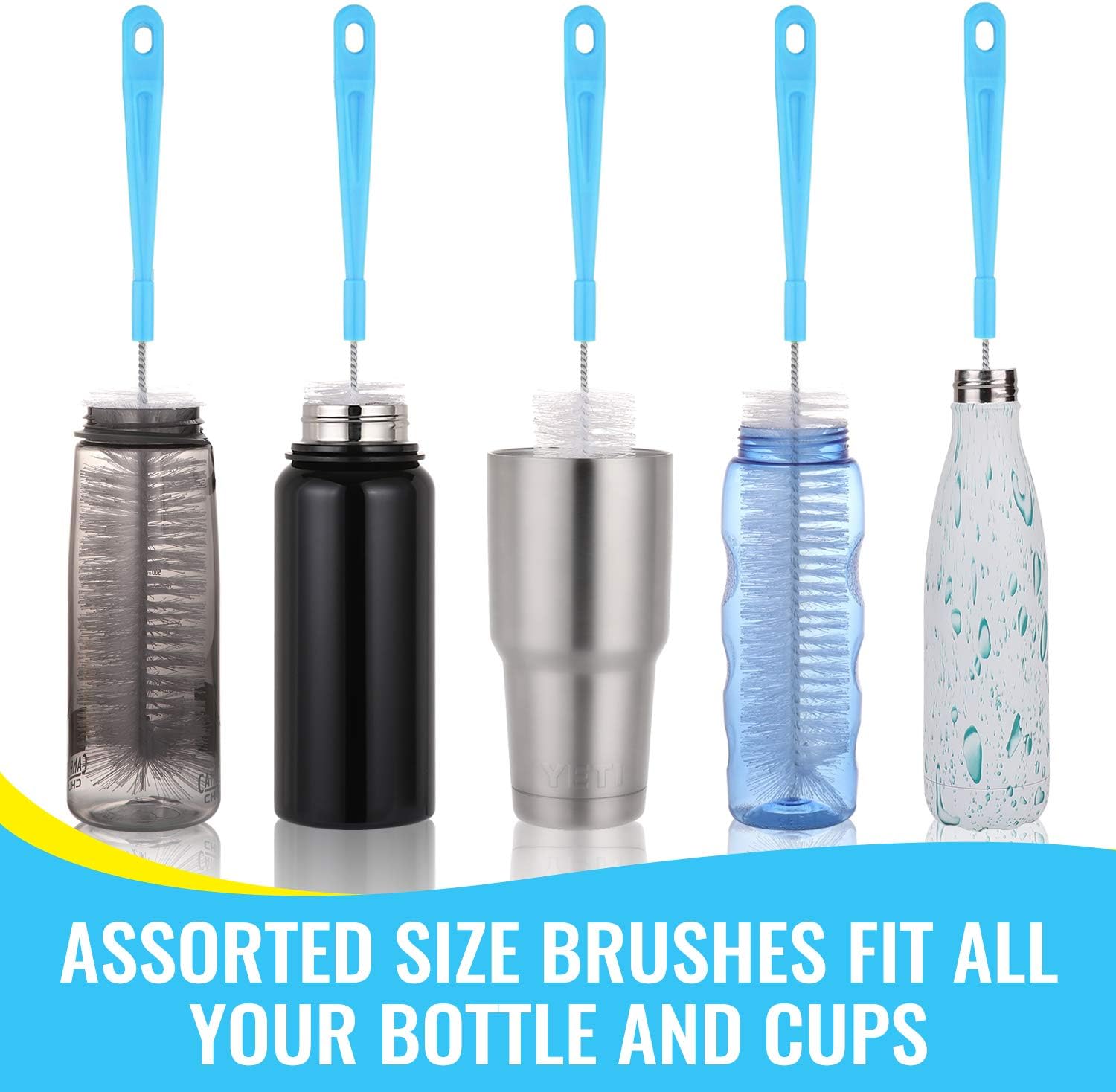 16" Bottle Brush Cleaner for Water Bottle - Long Handle Bottle Brush for Cleaning Thermos Hydro Flask Contigo S’Well Simple Modern Narrow Neck Sport Bottles Kombucha Beer Bottle and Jugs, Set of 2