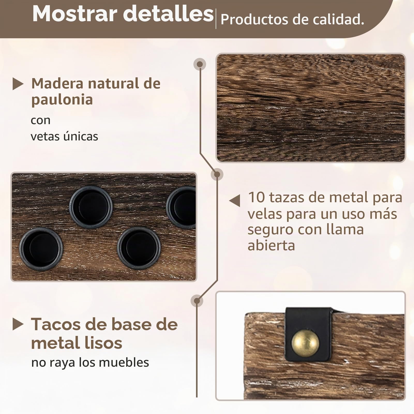 NUPTIO Candelabro de Madera para Centro De Mesa: 42cm 2 Piezas Candelabro de Madera para Boda Navidad Comedor Salón Chimenea Decoración | Juego de 2 portavelas cónicos rústicos para decoración de Acción de Gracias, Pascua, boda, fiesta