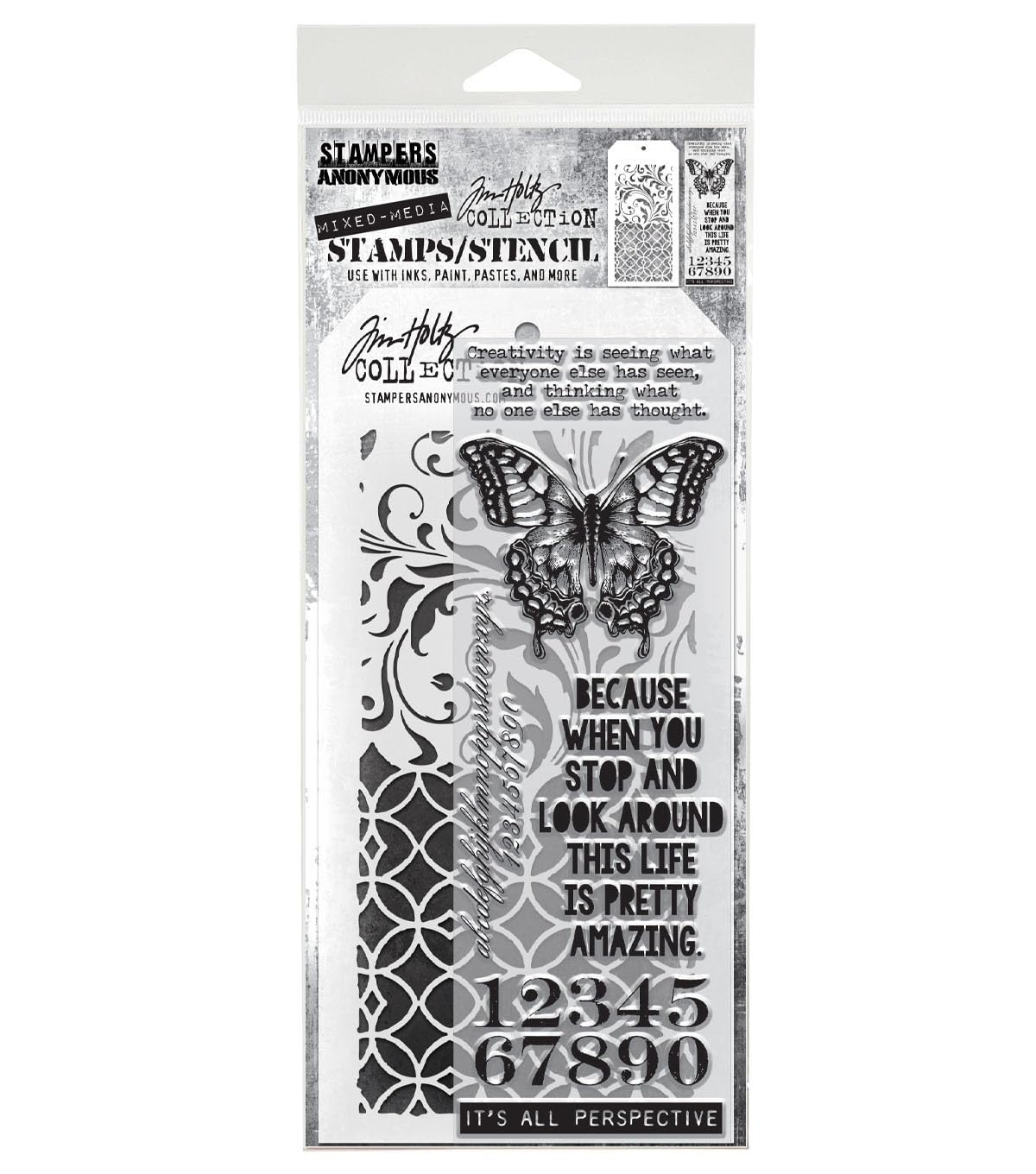 Tim Holtz Collection Stamper's Anonymous Tim Holtz Butterfly Flourish Latticework Mixed Media Stamp and Stencil Set THMM115F