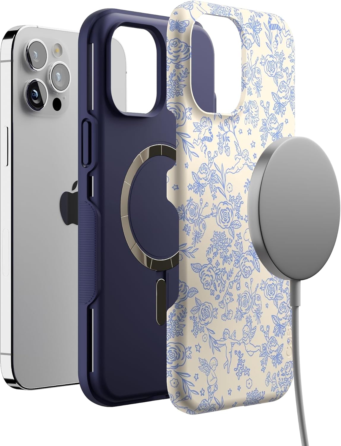 Casely iPhone 12 Pro Max Case | Cupid's Canvas | Periwinkle Floral | Bold Protective Design | Compatible with MagSafe