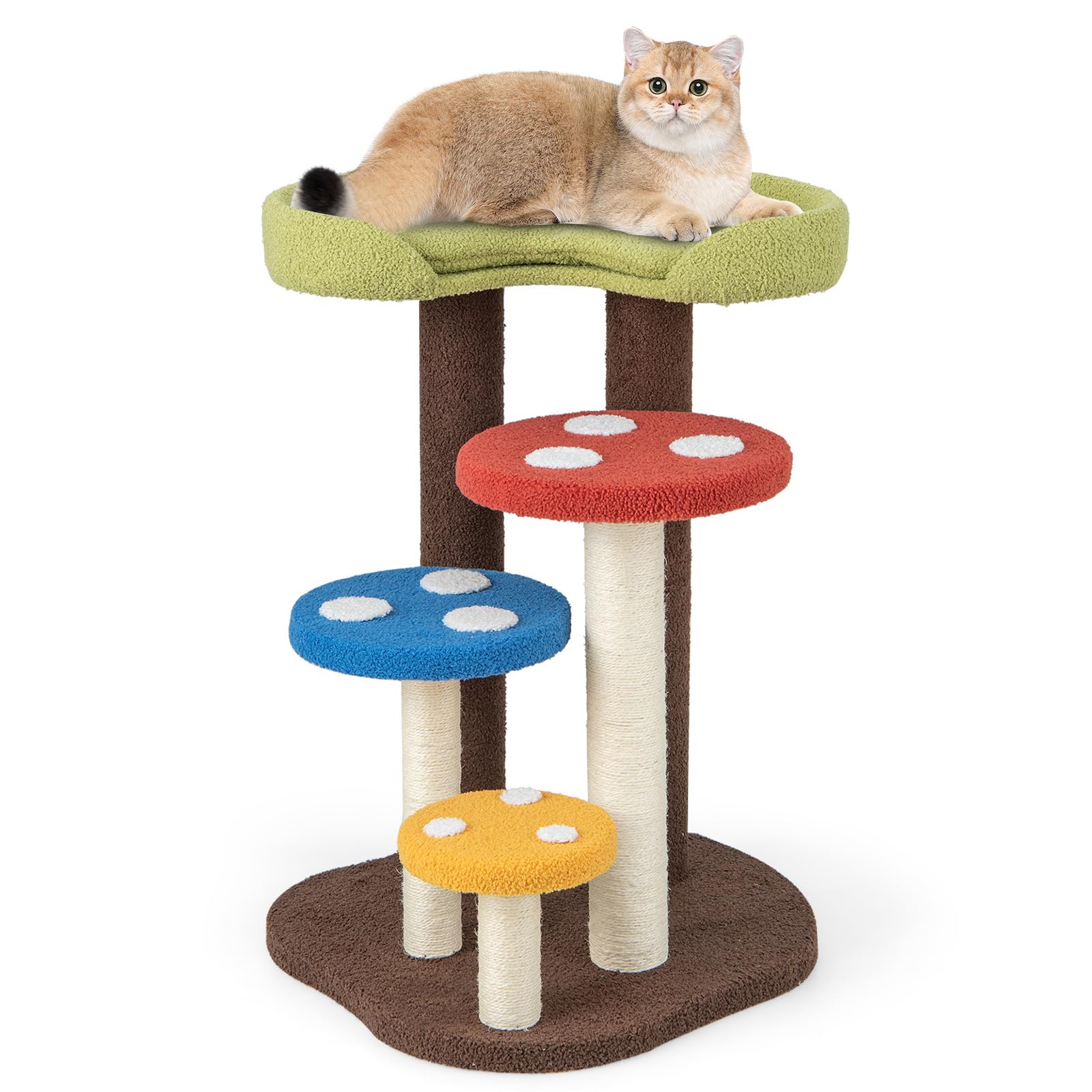 Maxmass Cat Tree, 94cm Kitten Activity Center with Sisal Scratching Posts, Padded Perch and Washable Mat, Indoor Mushroom Cats Tower for Bedroom Living Room Pet Store