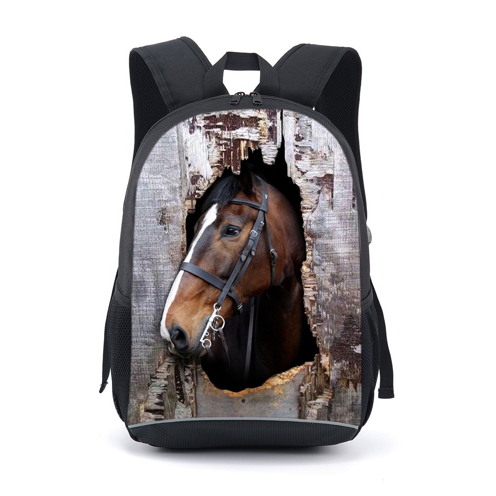 CARBEEN 17 Inch Horse School Bag Rucksack Backpack (Gray)