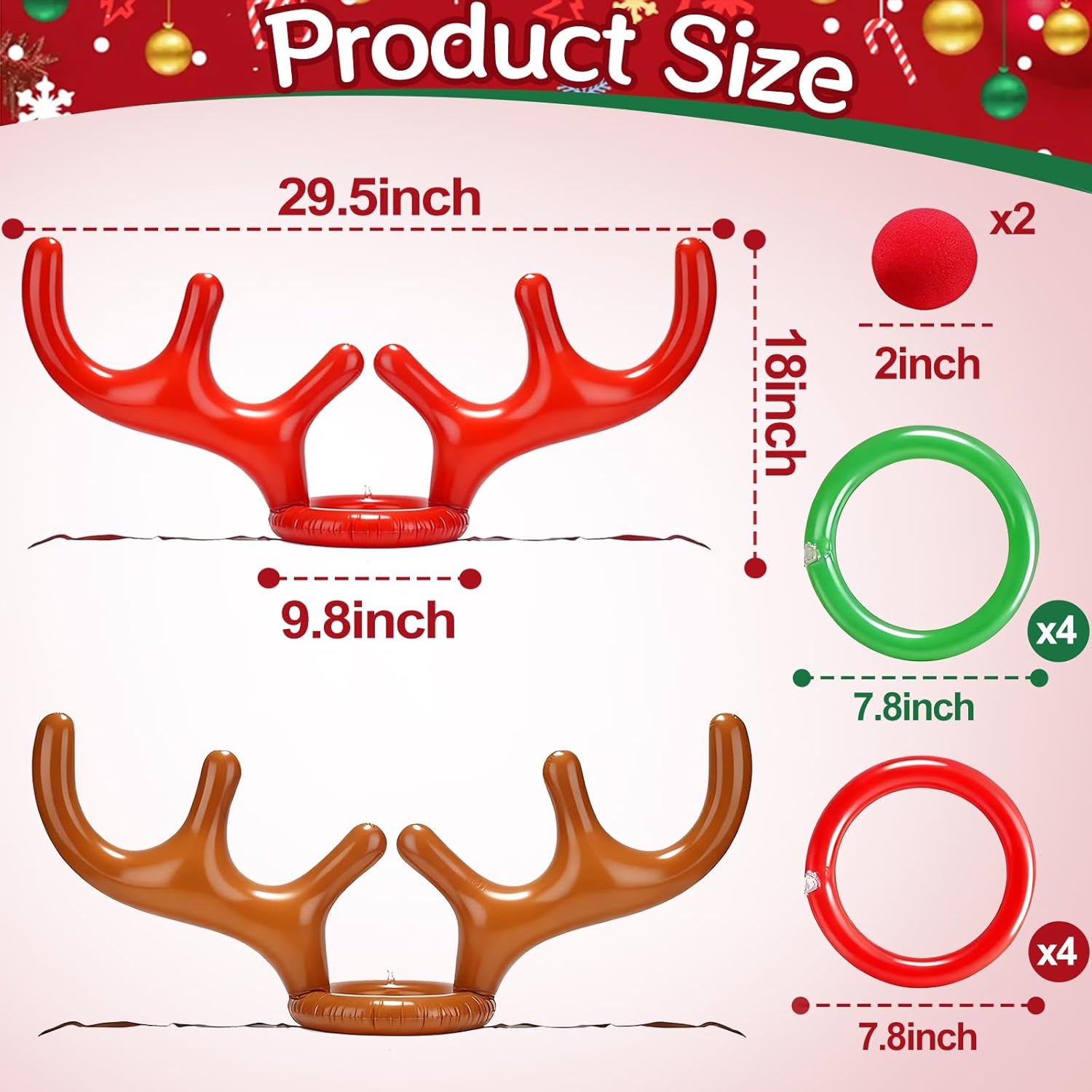 Happy New Years Christmas Inflatable Reindeer Antler Ring Toss Game 2 Set 10 PCS Christmas Party Game Decorations Inflatable Toys Kids Family Christmas Holiday Party Favor Supplies Carnival Game