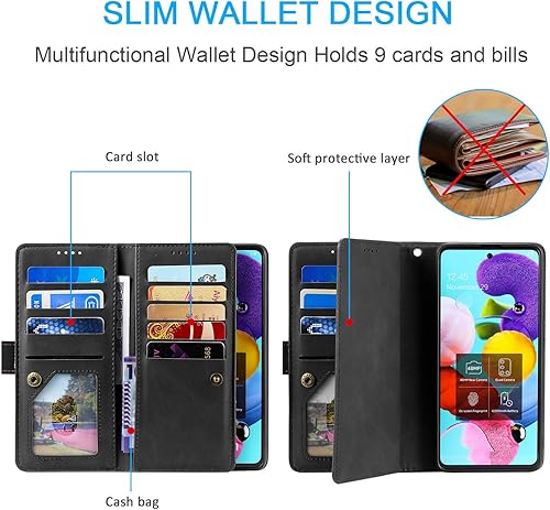 Miniatura 166 de UEEBAI Funda para Samsung Galaxy S21 FE 5G, 9 ranuras para tarjetas, cartera de cuero retro a prueba de golpes, con correa de mano, ranuras