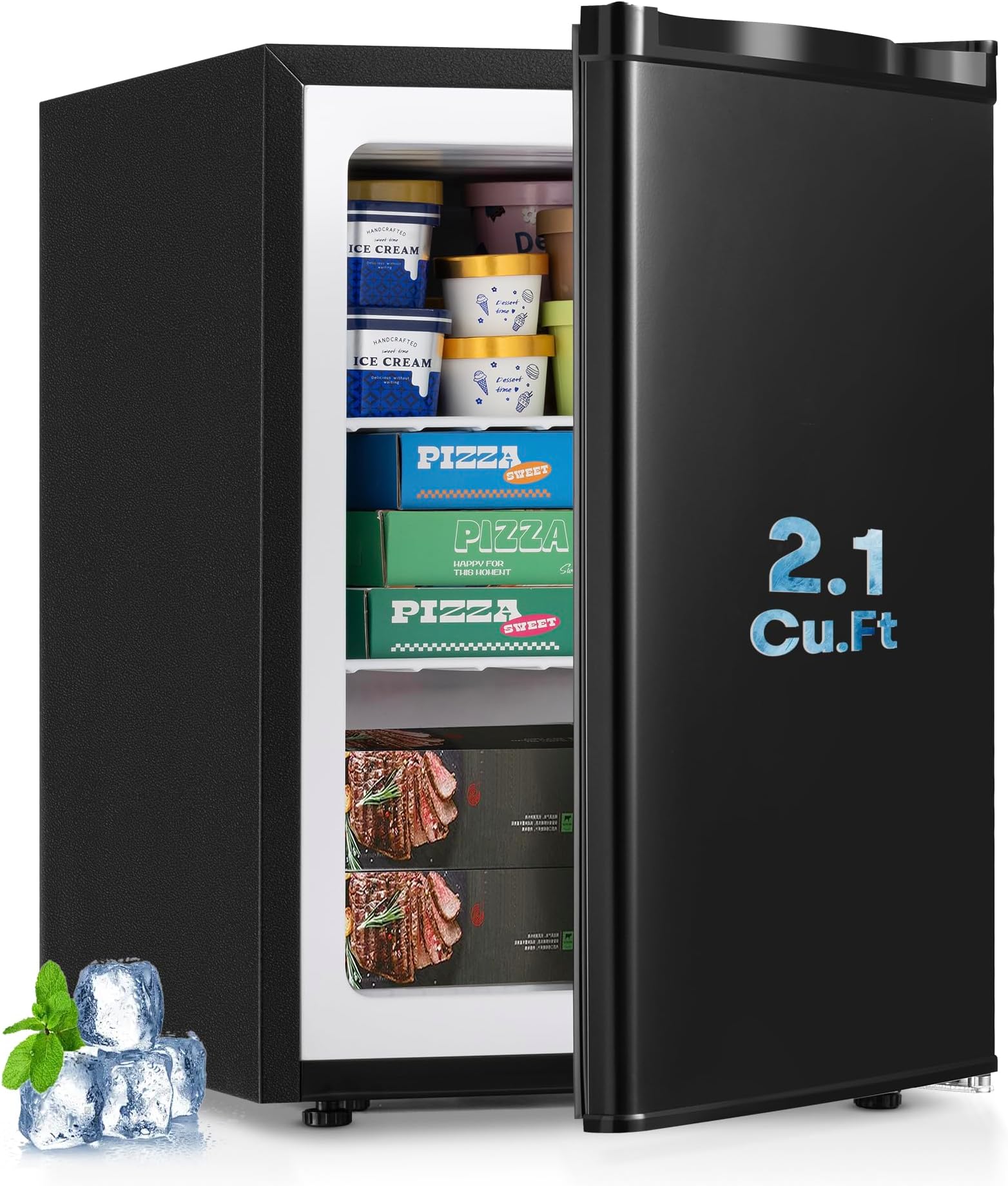 Erivess 2.1 Cu.ft Compact Upright Freezer, Single Door Mini Freezer with Adjustable Thermostat, Removable Shelves, Energy-Saving & Low Noise, Small Freezer for Home/Dorm/Apartment/Office (Black)