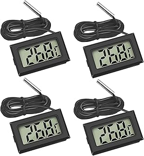 LCDデジタル温度計 -50℃~110℃ 温度モニター 防水温度プローブ 冷蔵庫 魚タンク 爬虫類 水族館 栽培用 温度計 小型 簡単便利 4個セット (ブラック)