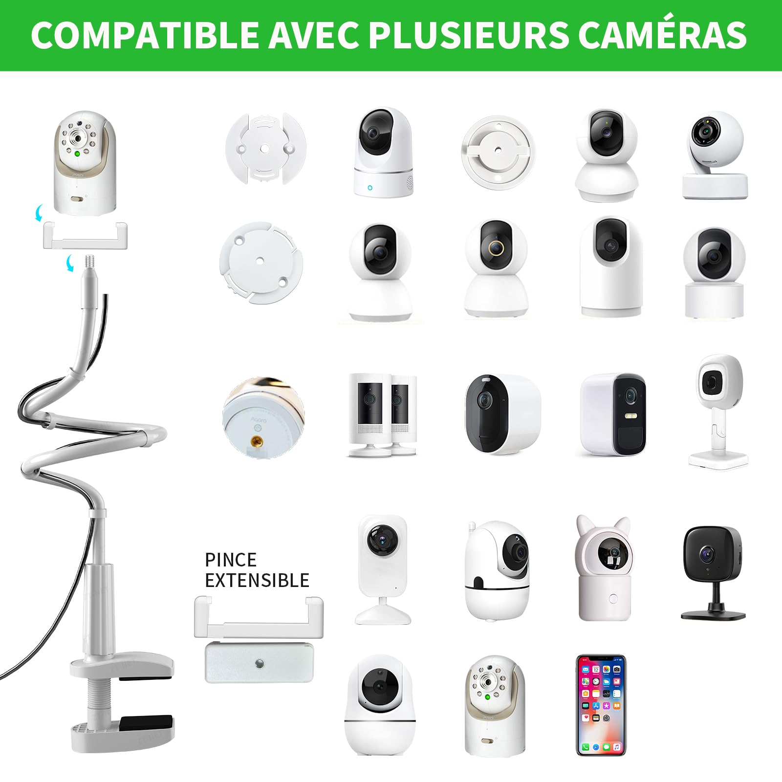 Support de caméra de sécurité rotatif blanc - ZERODIS - HB042 - Universel - 360 degrés