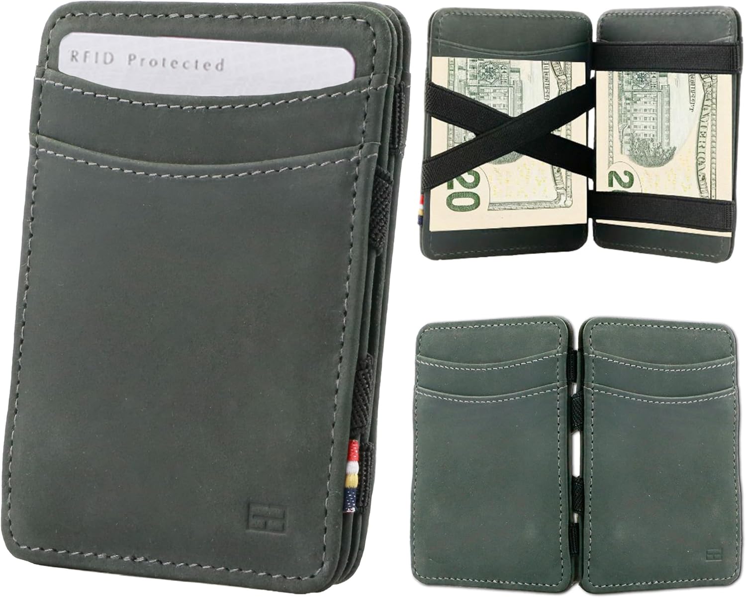 GARZINI Magic Wallet for Men | Slim Leather Wallet with RFID Blocking | Minimalist Front Pocket Wallet | Holds 8 Cards + Cash | Handcrafted Gift-Ready Design, Blue Orange