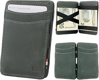 GARZINI Magic Wallet for Men, RFID Blocking Leather Wallet, Carbon Black