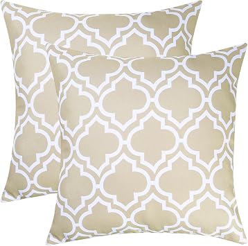 Eternal Beauty Outdoor Cushion Covers Polyester 2PCS 18"x18", Waterproof Square Throw Pillow Case for Garden Furniture Sofa with Invisible Zipper, Khaki 45cmx45cm
