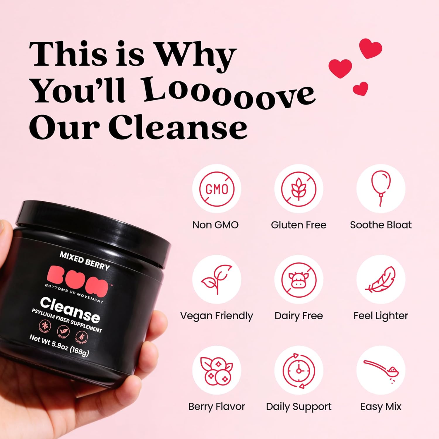 Bum Psyllium Fiber Cleanse Powder for Daily Gut Care Soluble Psyllium Husk Fiber, Sugar Free Feel Lighter, Support Regularity & Everyday Digestive Comfort, 60 Servings, Pack of 2