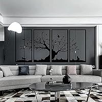 Vista 4 de Metal Wall Art Sculpture Decorative Metal Tree of Life Wall Decoration, Metal Tree Wall Art, 4 Panels Tree of Life Decor, Metal Wall Hangings, Tree