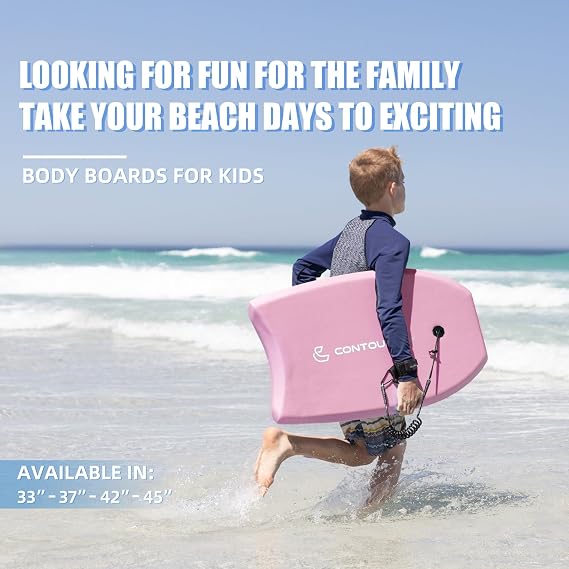 Reed Body Board 33 Inches Bodyboard Body Boards for Beach Kids Lightweight EPS Core Dual Channel Double Swivel Coiled Wrist Leash for All Surfing Levels