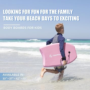 Reed Body Board 33 Inches Bodyboard Body Boards for Beach Kids Lightweight EPS Core Dual Channel Double Swivel Coiled Wrist Leash for All Surfing Levels