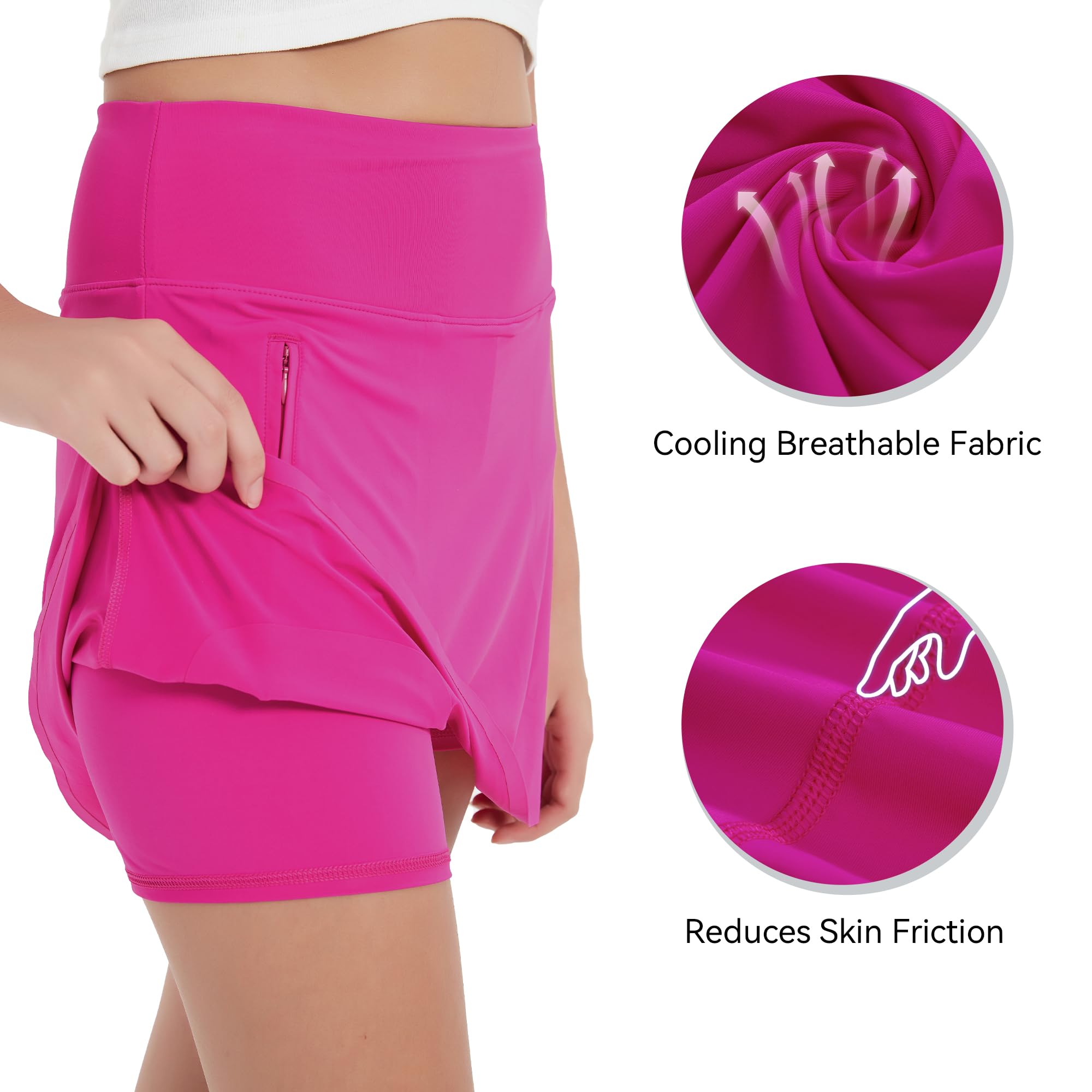 43,2 cm langer, hochwertiger Damen-Skort aus seidigem Tech-Nylon, athletischer Skort mit Taschen, für Golf, Tennis, Workout und Freizeitkleidung