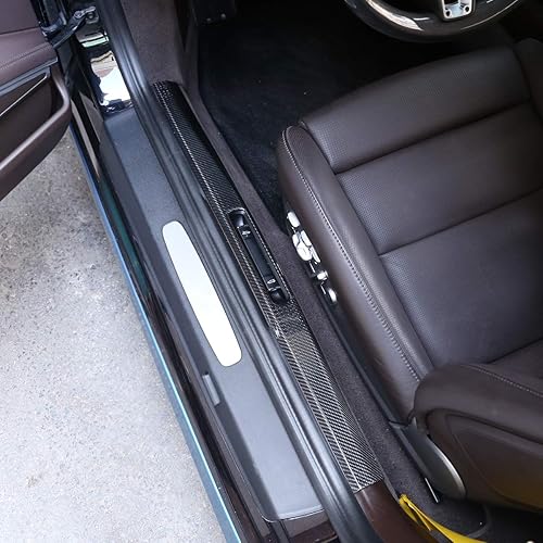 Miniatura 8 de CHEYA Protector de umbral de umbral de puerta de automóvil de fibra de carbono real, 2 piezas para Porsche 718 911 Macan 2016 2017 2018 2019