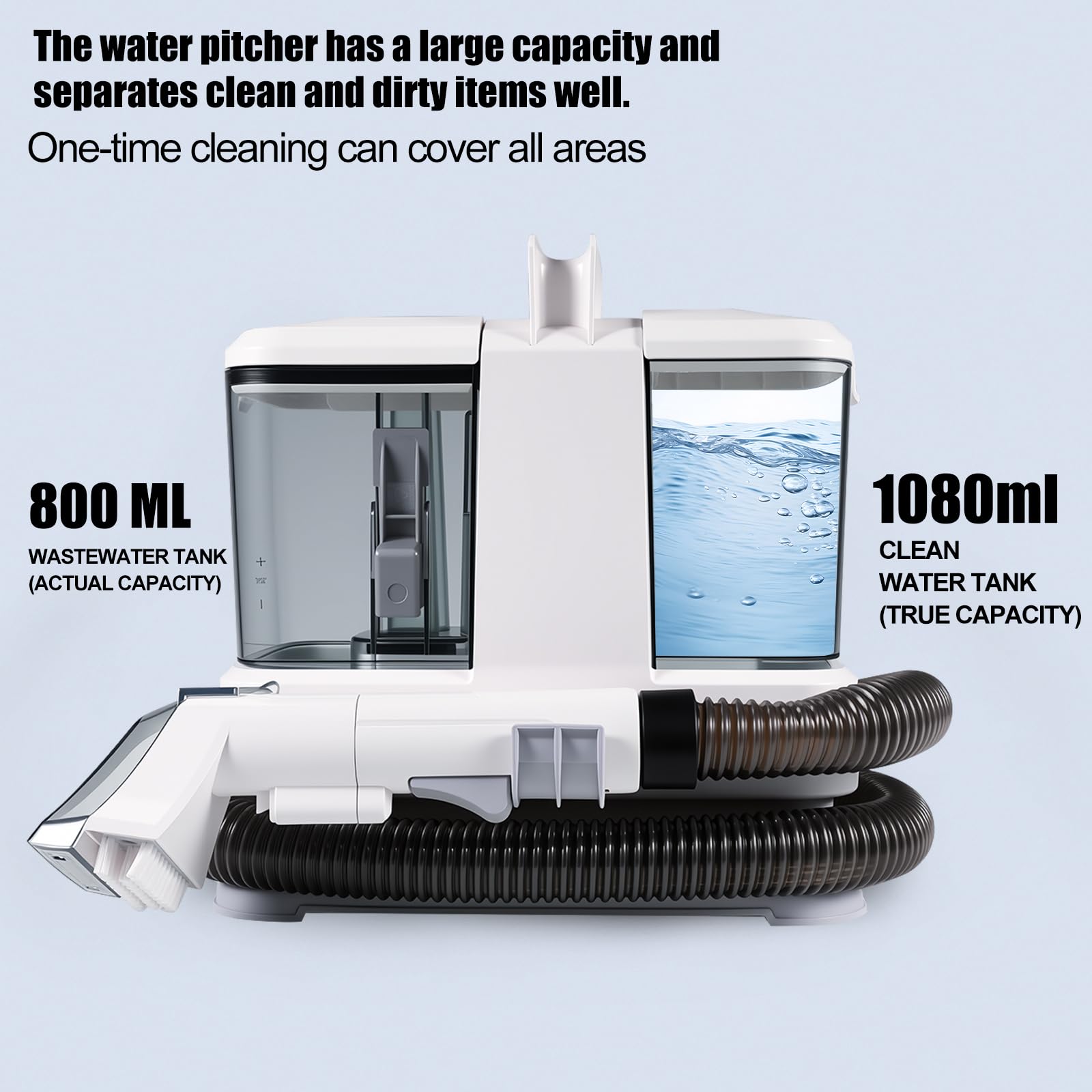 Limpiador de Tapicerias 400W,Aspirador Tapicerias con Agua con 4 Cabezales Intercambiables Depósito Extraíble, Succión 9 kPa. Para Sofás, Alfombras, Asientos de Coche y Pelo de Mascotas