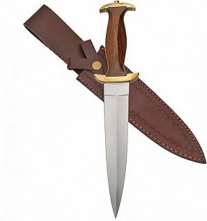 SZCO Full Tang Hunting Knife 15 Inch - 14th Century Dagger Knife with Brown Wood Handle, Stainless Steel Blade & Sheath - Pocket Knife for Hunting, Cutting & Outdoor uses - Knives for Men