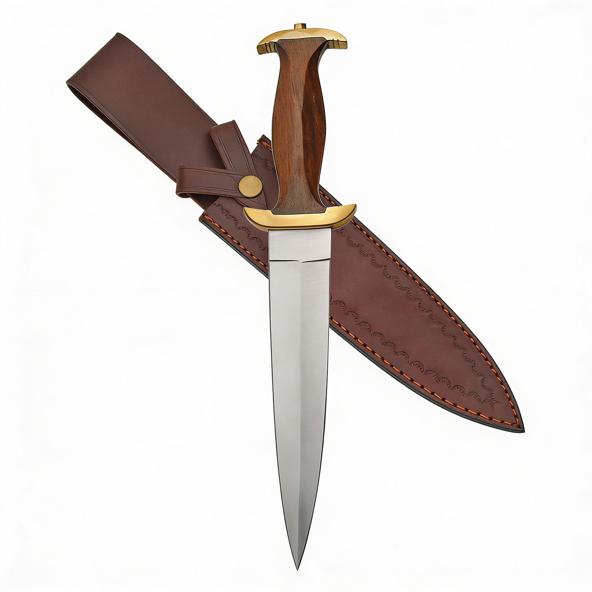 Full Tang Hunting Knife 15 Inch - 14th Century Dagger Knife with Brown Wood Handle, Stainless Steel Blade & Sheath - Pocket Knife for Hunting, Cutting & Outdoor uses - Knives for Men