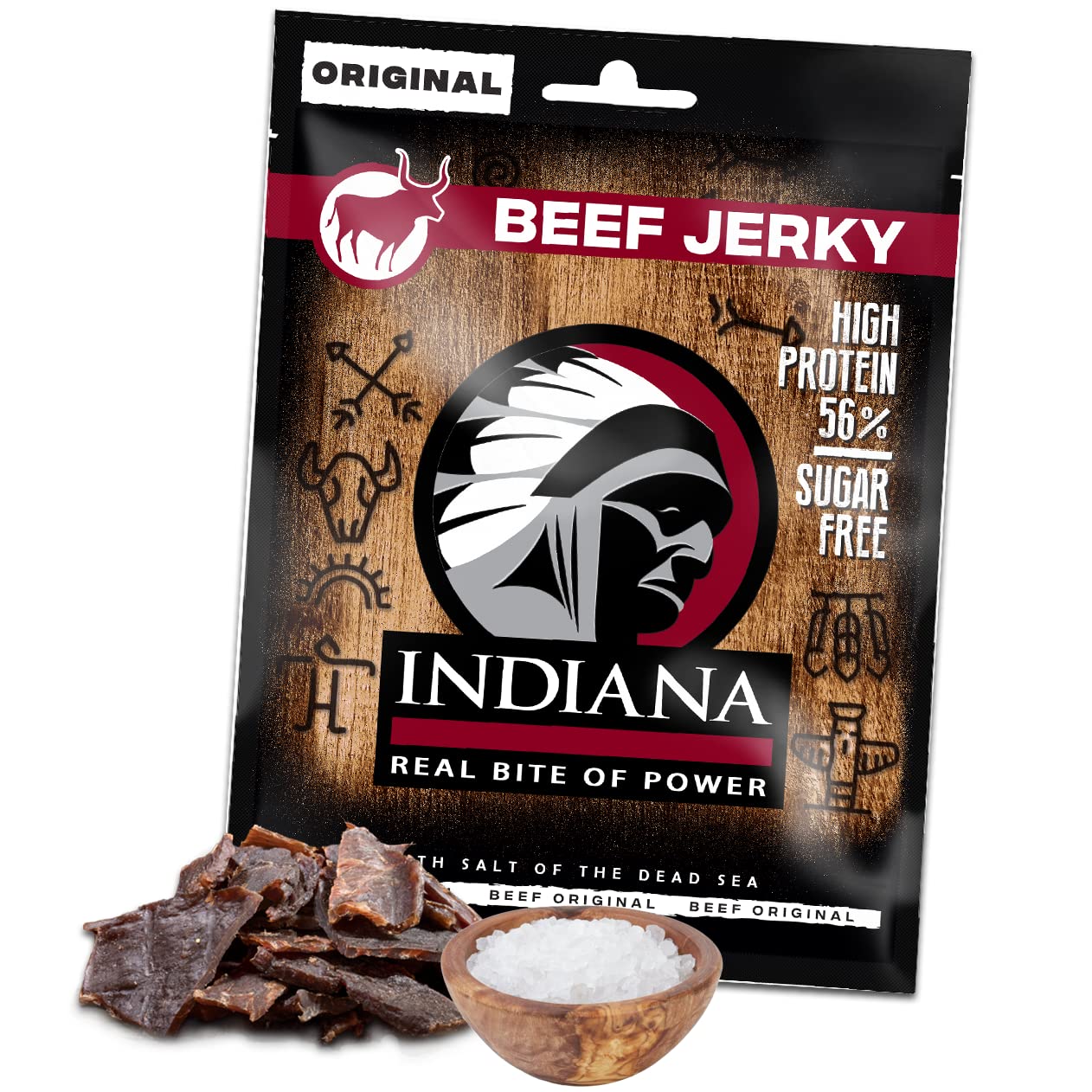 Indiana Jerky Beef Original, carne secca ad alto contenuto proteico, senza zuccheri aggiunti, senza glutine (15 x 25g)