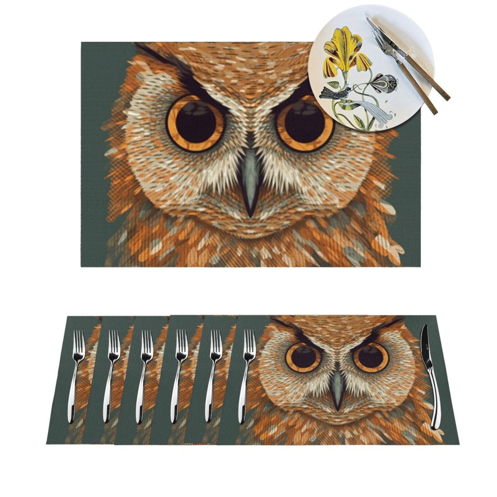Set de table chouette en vinyle lavable antidérapant lot de 4