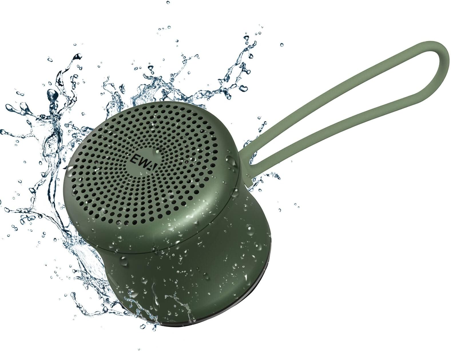EWA A119 Mini Bluetooth Speaker with Lanyard, Small Speaker with Bass Radiator, IPX7 Waterproof, Tiny but Powerful, Super Cute Metal Wireless Portable Speaker for Home, Office, Travel, Outdoors(Green)