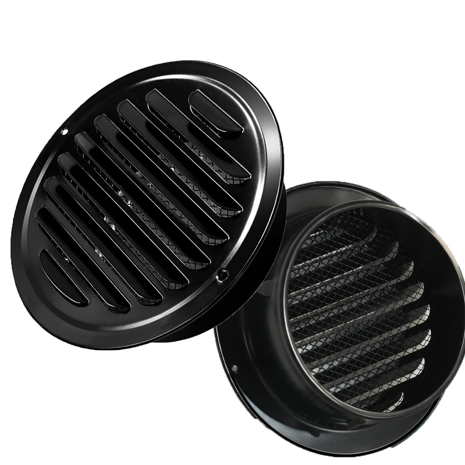 Grille d'Aération 200mm en Acier Inoxydable Noir Design Épuré avec Grille Anti-Insecte Lot de 2