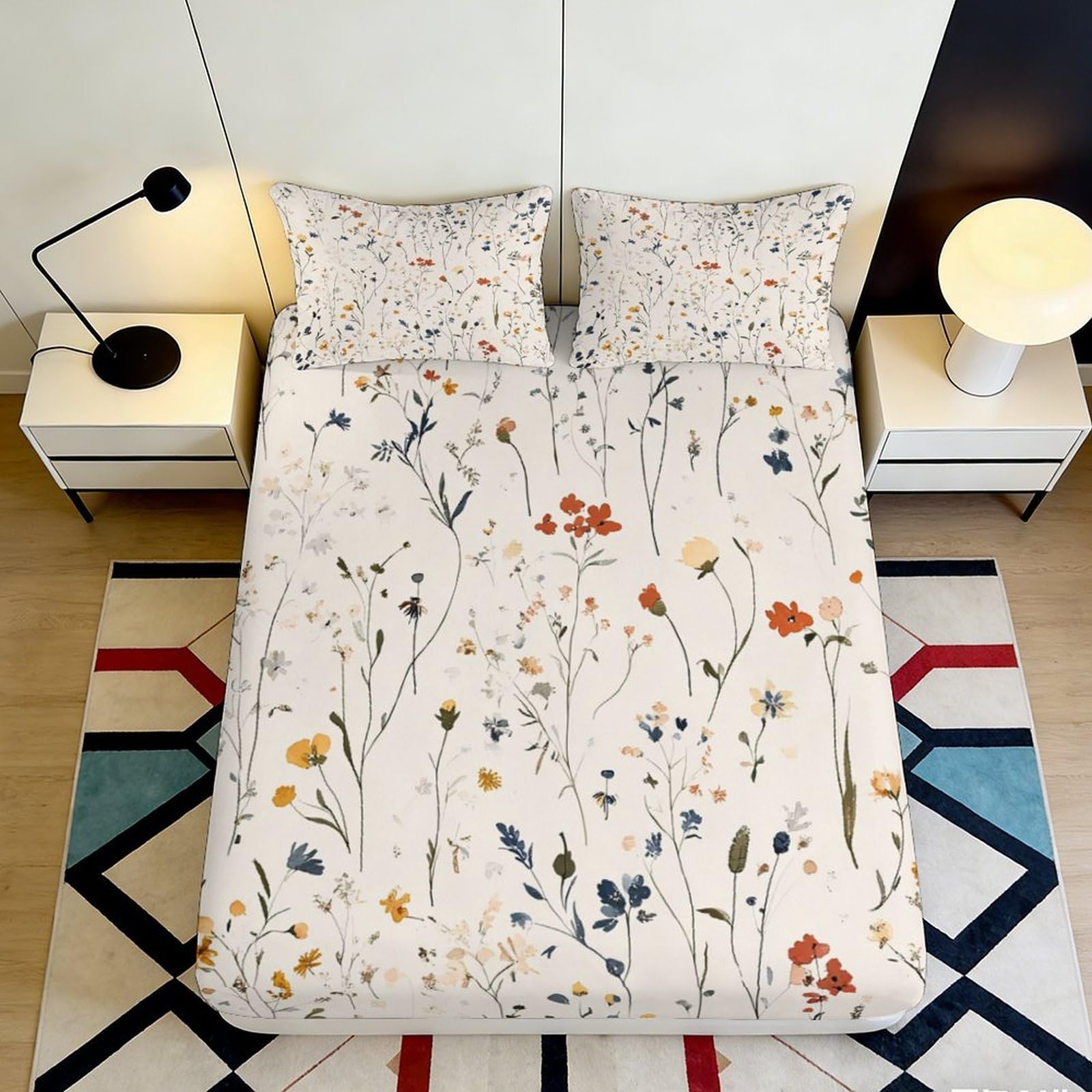 Pnayamiorkfel Style-8 3D Printed Wildflower Meadow Fitted Sheet Microfiber Soft Floral Design Mattress Cover For Bedroom Guest Room Decor 90X200x25cm