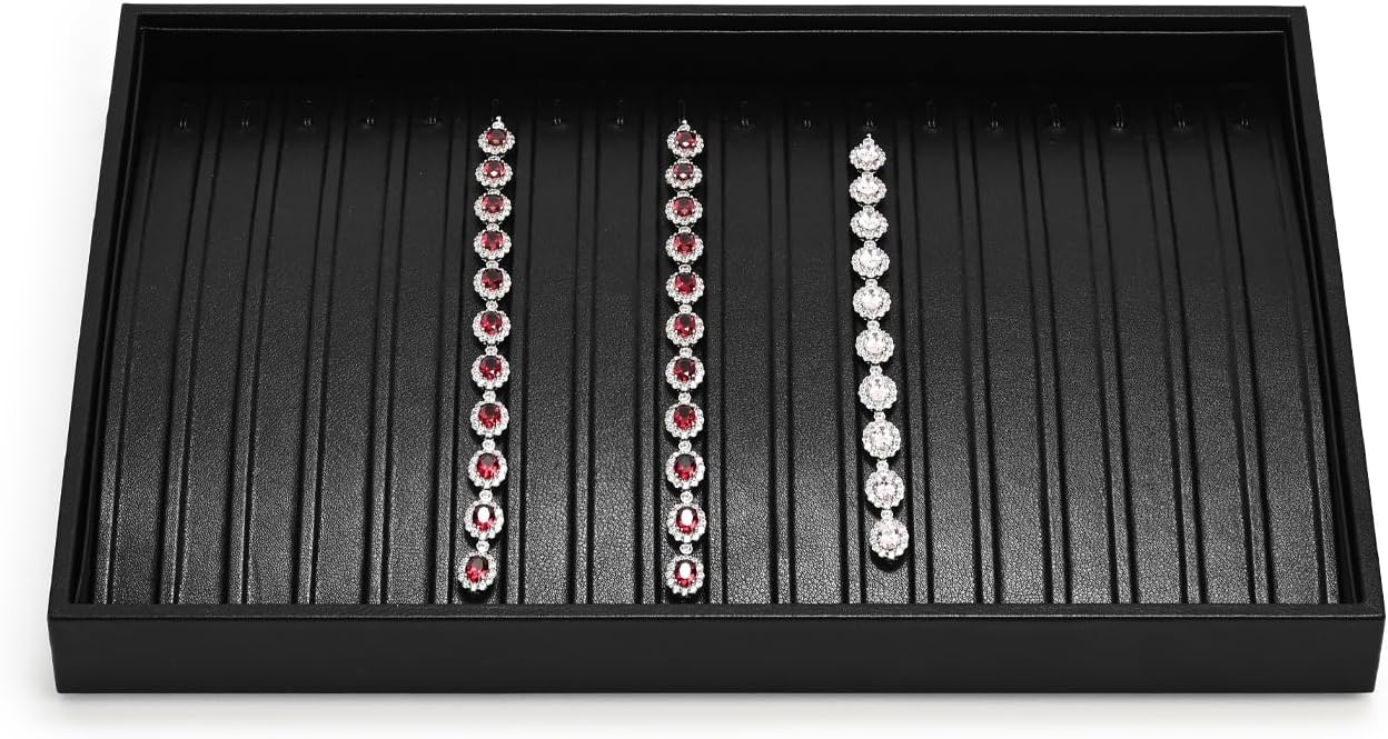 Leather Necklace Tray Jewelry Tray Necklace Holder Organizer Jewelry Drawer Organizer (Black) - Image 3
