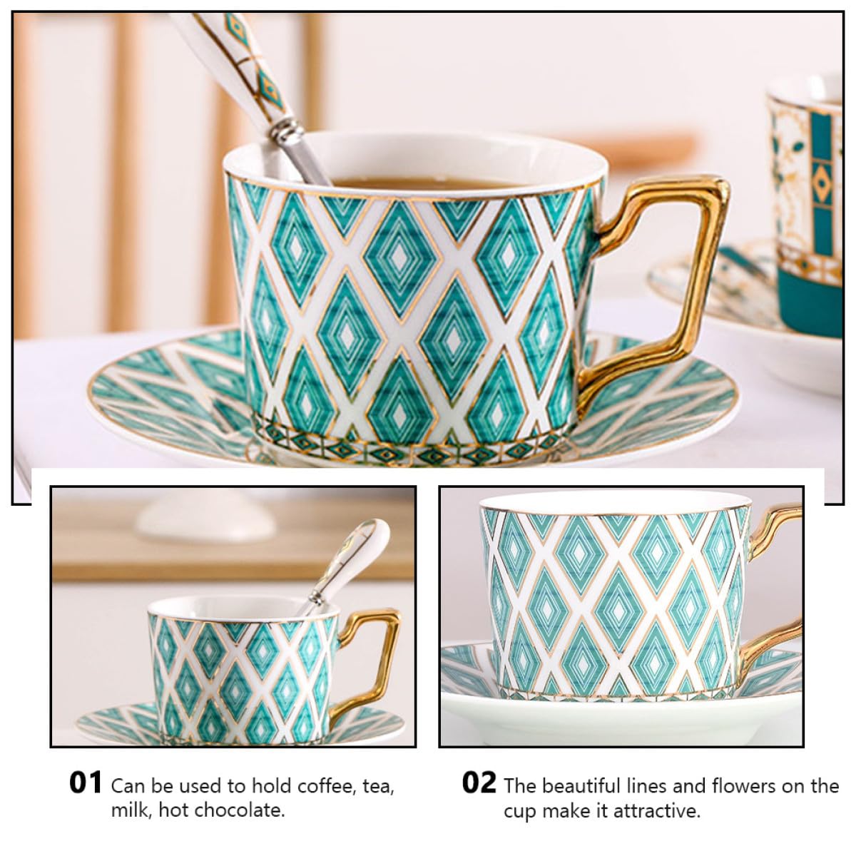 1juego Taza de Café Europea de Porcelana Ósea con Platillo y Cuchara Vajilla Elegante para Café Té y Bebidas Calientes Set