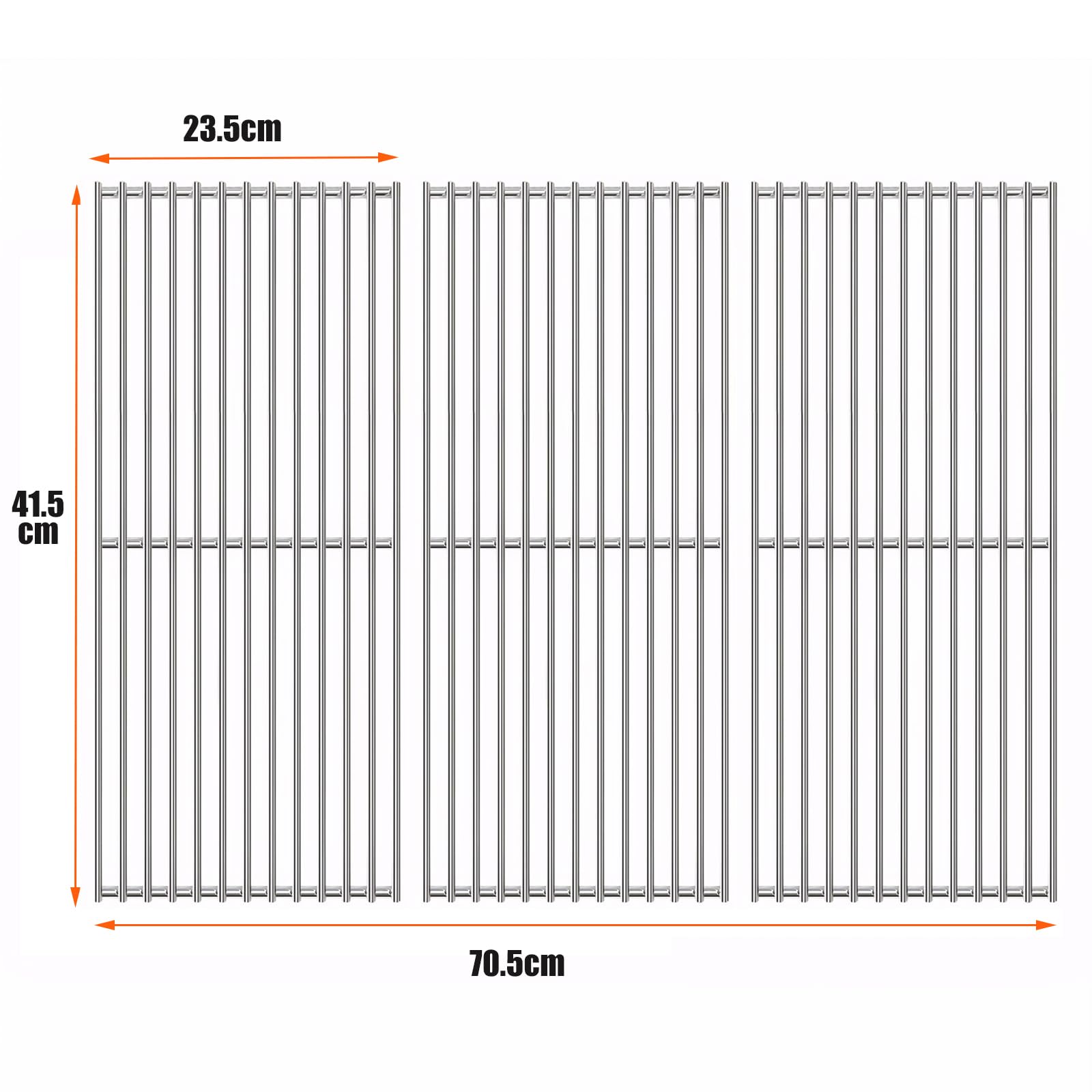 GFTIME 41,5 x 70,5cm Edelstahl Grillrost für Burnhard Big Fred, Taino Platinum 4+2, Taino Black 4+2, für Tepro 3662 gasgrill, für Enders Chicago 4, Next 4, Jedes Stück misst 41,5 x 23,5cm, 3 Stück