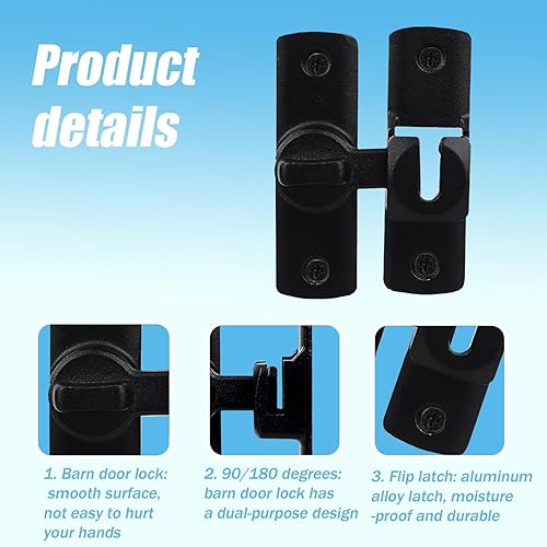 Miniatura 7 de Cerradura de puerta abatible de granero, color negro, resistente 90180, pestillo de puerta abatible para puerta izquierda y derecha, para armarios,