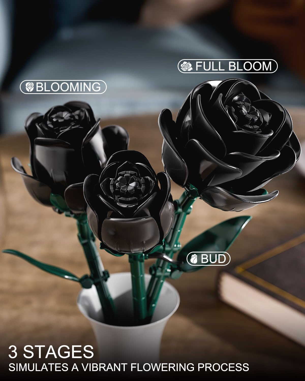 SIENON Bouquet Di Rose Nere Da Costruzione - Set Fai Da Te 644 Pezzi Per Decorazioni Gothic E Halloween