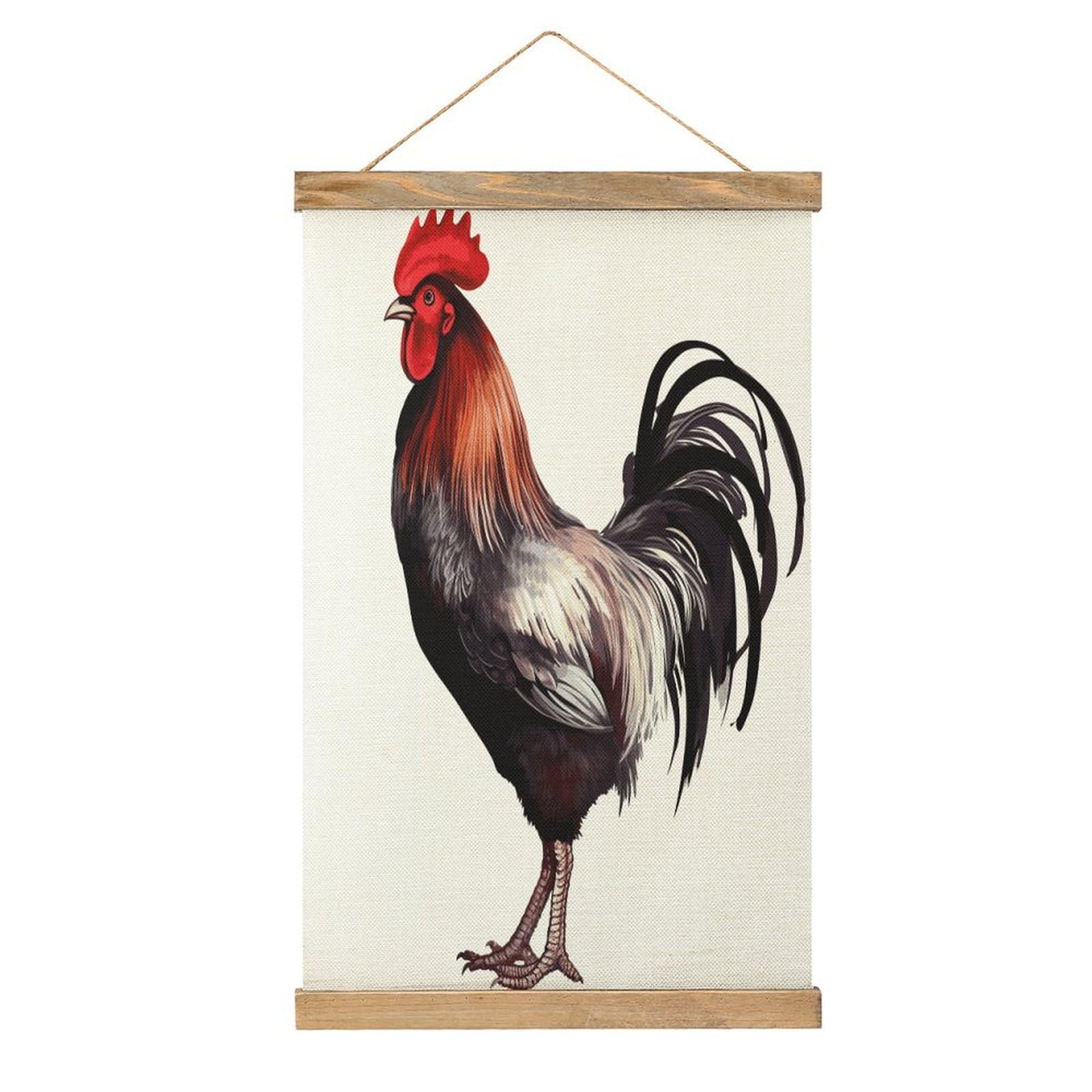FekiLoot Rooster Wall Art Poster Hanger Frame Linen Wall Art Decor Vintage Hanging Poster Hanging Wall Decor Rustic Retro Wall Art Print for Living Room Decor 20.4 X 13.1Inches