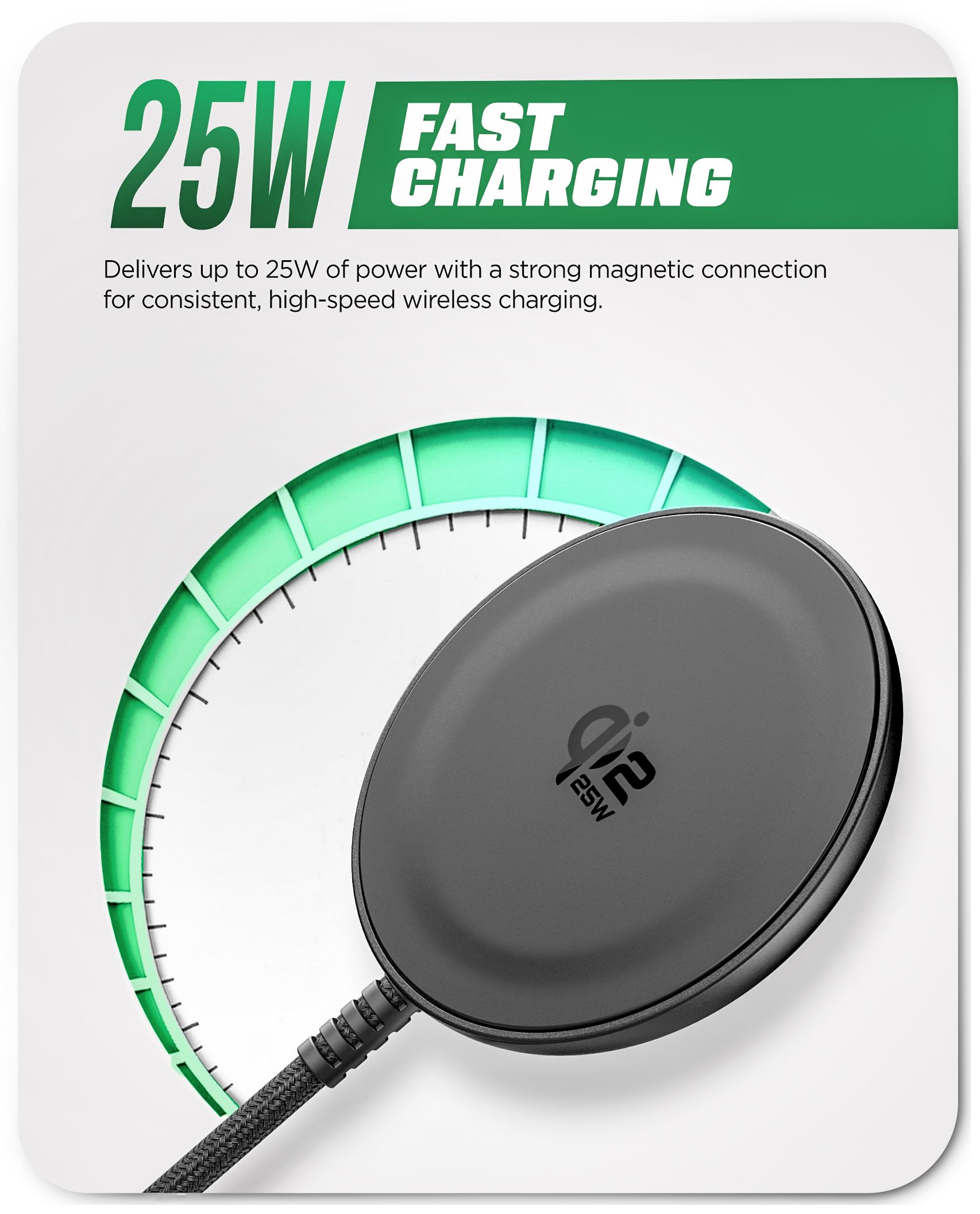 Galvanox Chargeur sans fil magnétique certifié Qi2.2 25W pour Samsung [Charge rapide] [Corps en aluminium] pour Galaxy S25, Ultra, modèles Android et iPhone, compatible avec MagSafe - Noir 1,8 m (Pack