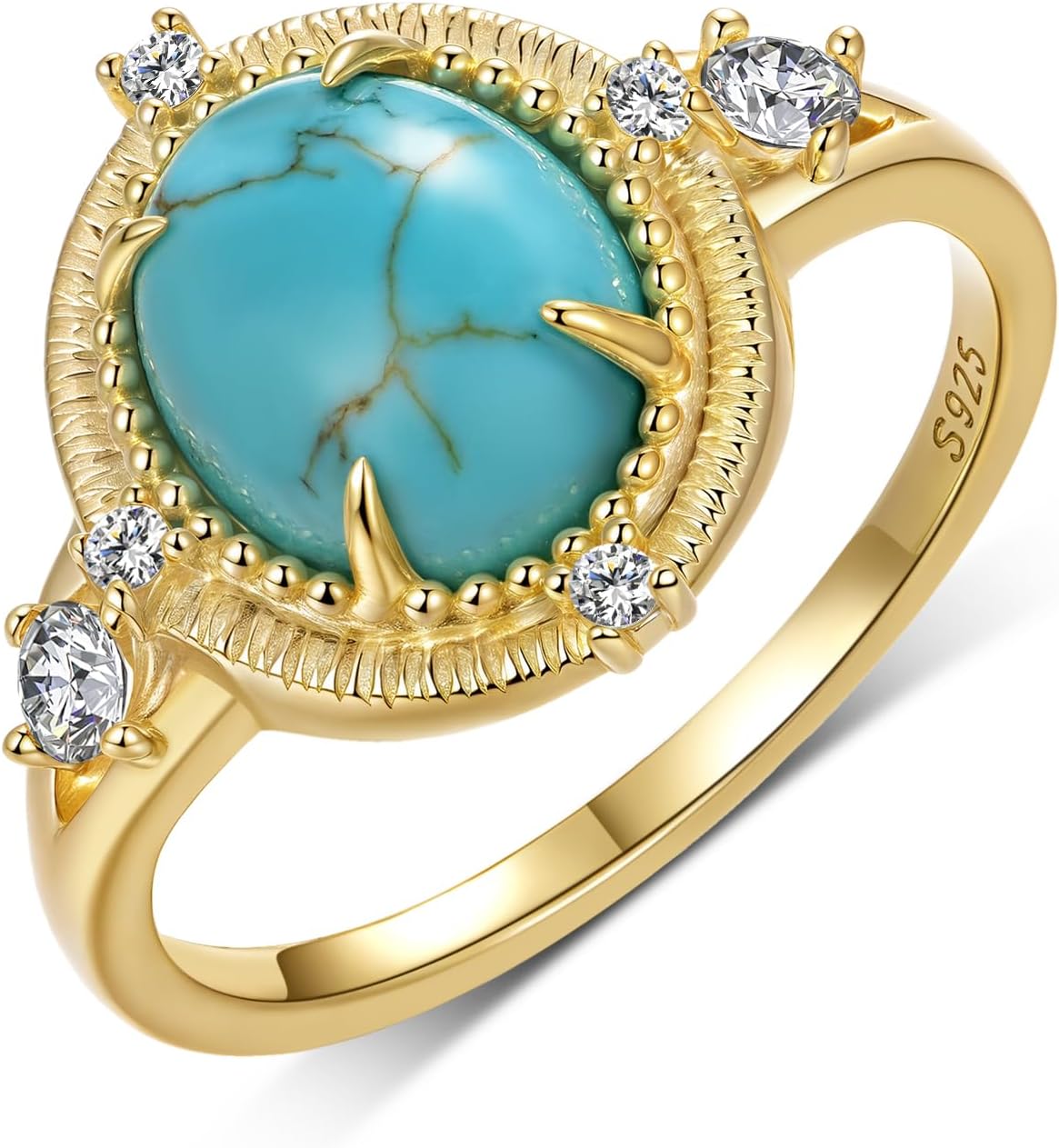 Genuine Turquoise Rings 14K Yellow Gold Rings Nature Gemstone Real Turquoise Jewelry for Women
