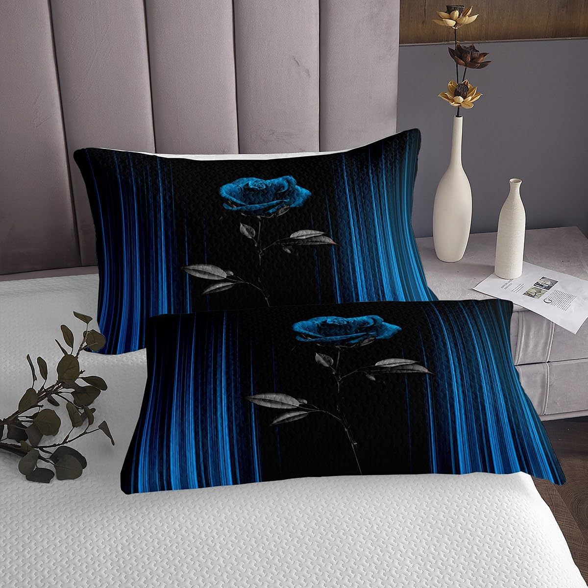 Feelyou Abstract Ombre Bedspread King Size Kids Romantic Rose Quilted Coverlet for Boys Girls Teens Black Blue Coverlet Set Geometric Striped Quilted Room Decor Quilt Set